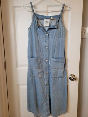 Cheap Monday Light Wash Denim Button-Front Pinafore Dress